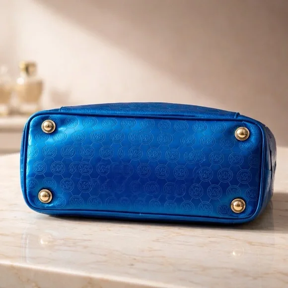 BEAUTIFUL Y2K MICHAEL KORS METALLIC BLUE JET SET SHOULDER TOTE - Picture 2 of 8